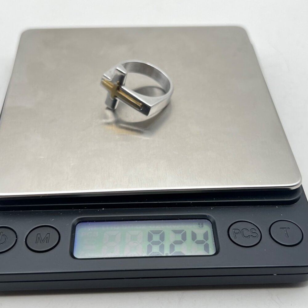 Unisex Stainless Steel Cross Ring Gold-Tone Accent Sz 10 Horizontal - Picture 4 of 8